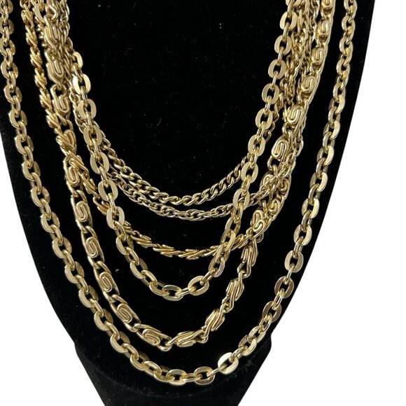 Gold Tone Multi-Strand Cascade Necklace Made In Germany 10" Vintage - Picture 2 of 9